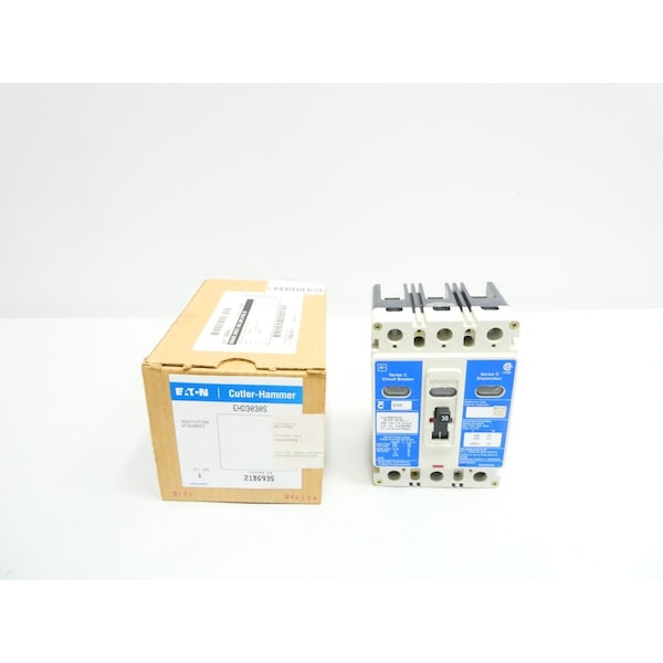 Eaton Cutler-Hammer Molded Case Circuit Breaker, EHD Series, 30A, 3 Pole, 480V AC, 18kA at 240V AC EHD3030S - main